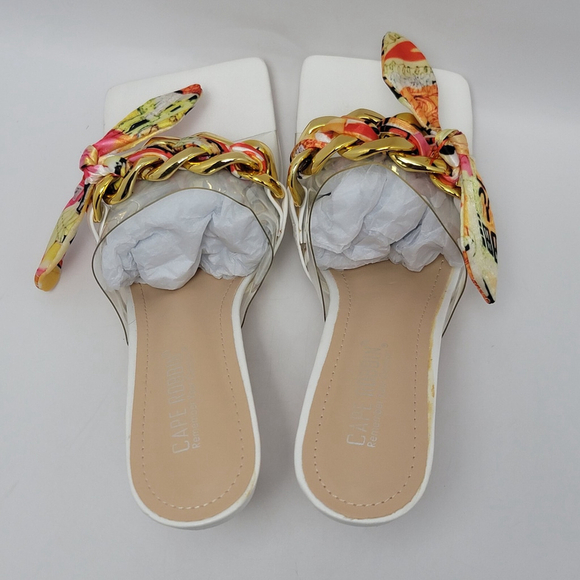 Cape Robbin Concur Heel Transparent PVC Scarf Accent Square Toe Slide White Sz 8 - Picture 3 of 13